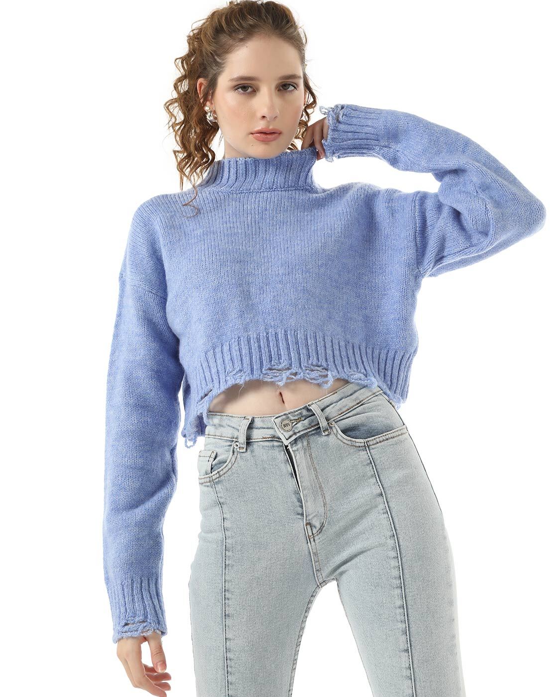 Blue crop top online sweater