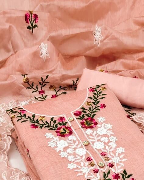 Buy Pink & Green Dress Material for Women by EKTA TEXTILES Online | Ajio.com