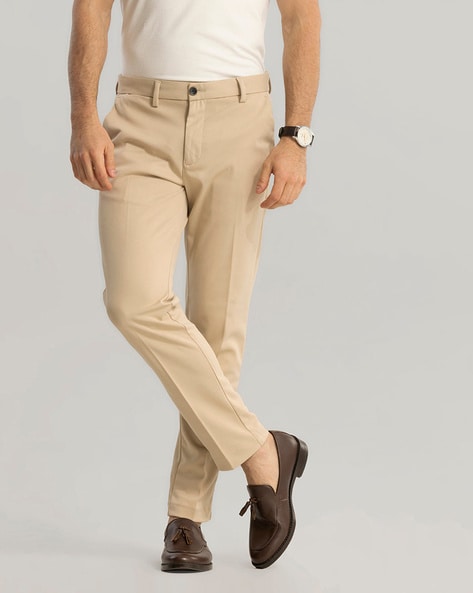 Clavelite Brown Solid Formal Flat Front Trouser Pant For Men - laaviebox.com-atpcosmetics.com.vn