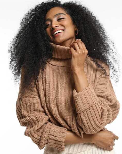 Turtleneck Sweater Womens Camel Polo Neck Jumper Women's Cable