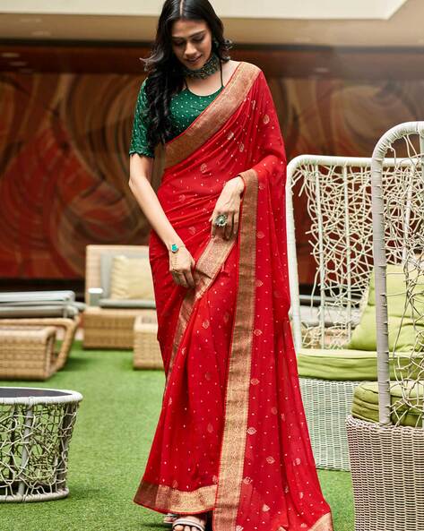 Buy SWIFFIN Most Polular Litchi Silk Bandhani Light Green & Red Saree For  Women/Women Saree With Unstitched Blouse-PATOLA HATHI-LIGHT GREEN Online at  Best Prices in India - JioMart.