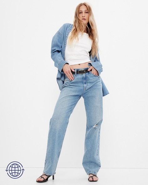 Amazon.com: ZZSRJ Loose Jeans Retro High Waist Wide Leg Jeans Women's Blue  Street Fashion Straight Pants (Color : Light Blue, Size : X-Large) :  Clothing, Shoes & Jewelry