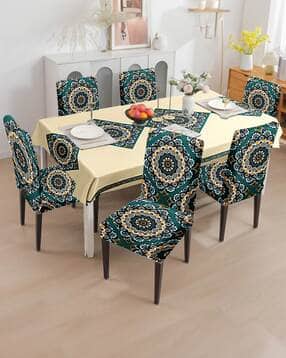 cortina eyelet curtain Floral Print 6-Seater Table Cover with Chair Covers-picture-14