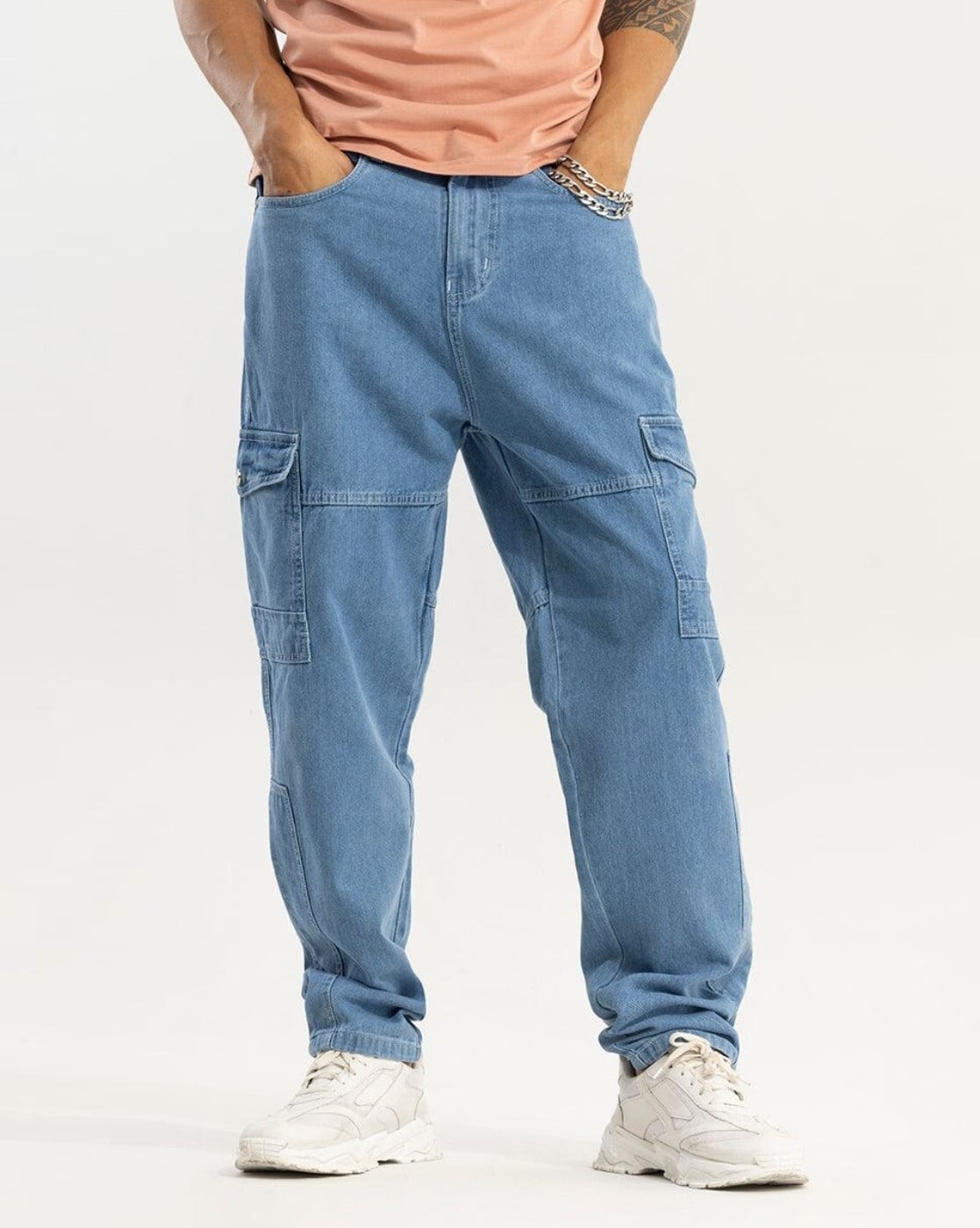 Men Baggy Fit Flat-Front Cargo Pants