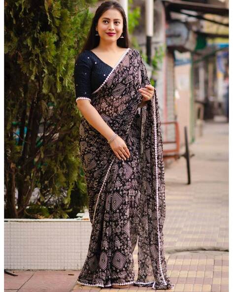 Top more than 189 floral black saree latest