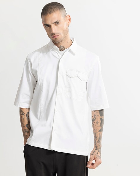 Oversized Fit Shirt with Double-V-Flap Pocket