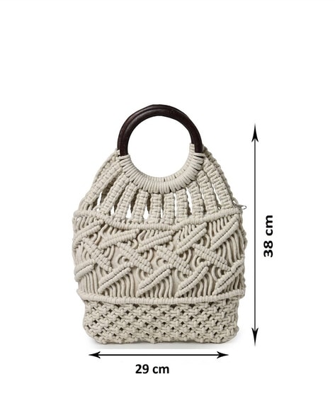 Off White Wooden Handle Macrame Bag at Rs 350/piece in Meerut | ID:  2852379331497