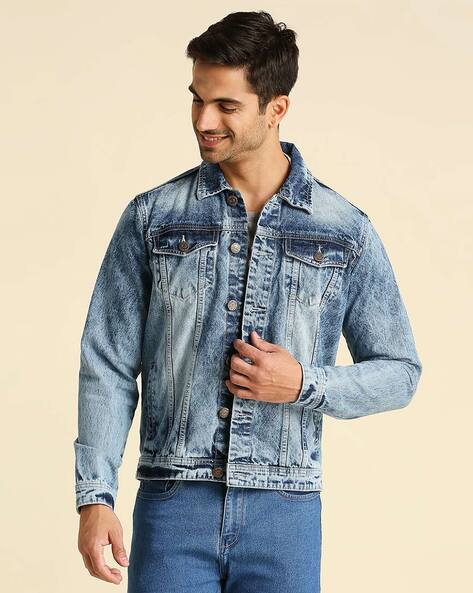 Men cotton washed on sale jacket