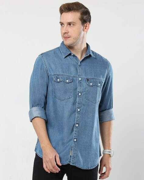 Calvin Klein Jeans Short Sleeve Denim Shirt Short Sleeve Button Up, $59 |  Zappos | Lookastic