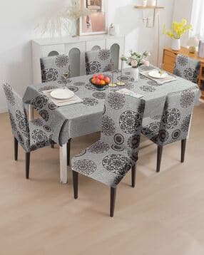 cortina eyelet curtain Floral Print 6-Seater Table Cover with Chair Covers-picture-39