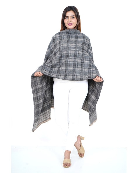 Women Checked Stole with Fringed Hem Price in India