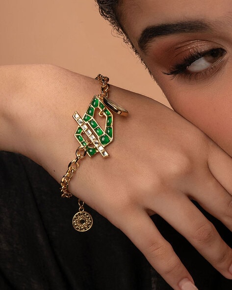 Buy SARAF RS JEWELLERY Beautiful Heavy Designer Emerald Bracelet Gold  Plated Green American Diamond Studded For Women & Girls at Amazon.in