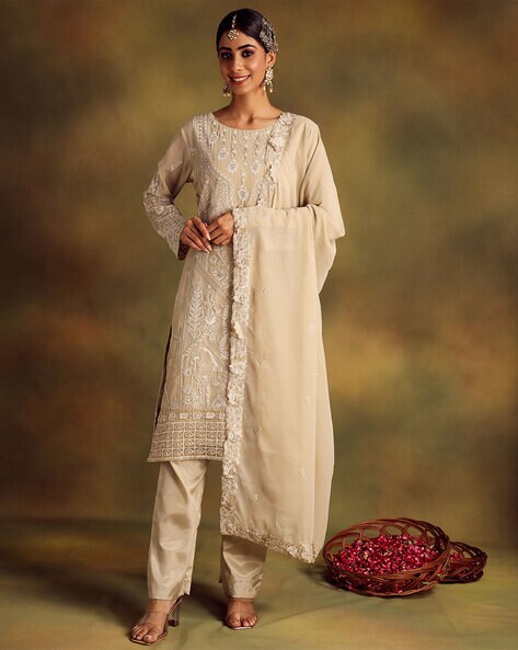 Women Embroidered 3-Piece Unstitched Dress Material Price in India