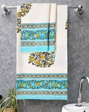 mafatlal Floral Print Bath Towel with Hand Towels-picture-19