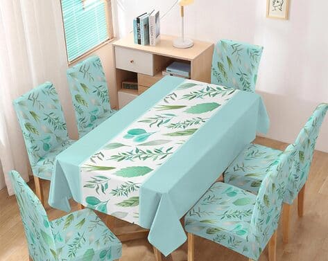 Cortina Eyelet Curtain Leaf Print 6-Seater Table Cover with Chair Covers