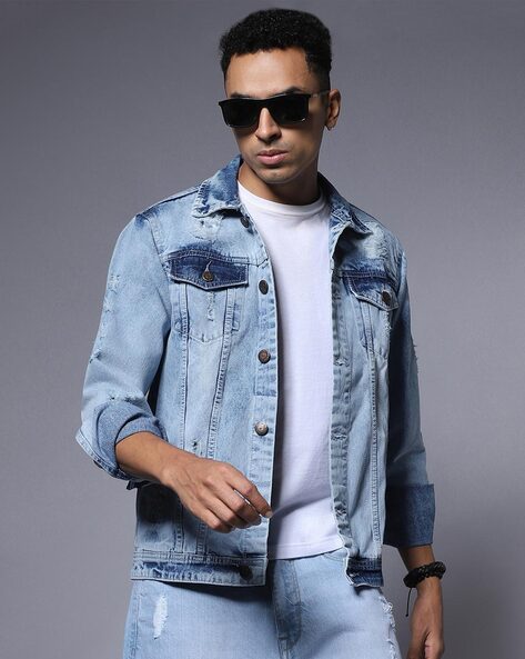 Buy online Dark Blue Washed Denim Jacket from Jackets for Men by Ftx for  ₹899 at 50% off | 2024 Limeroad.com