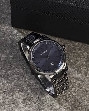 Blue Dial Analogue Fashion Watch with Date Function And Steel Strap for Men