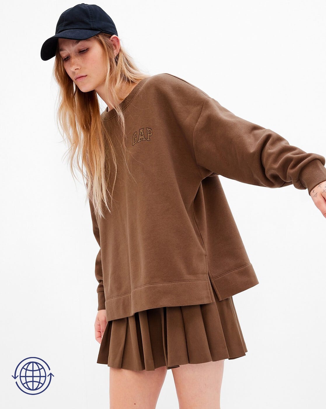 Crew-Neck Tunic Sweatshirt with Side-Slits