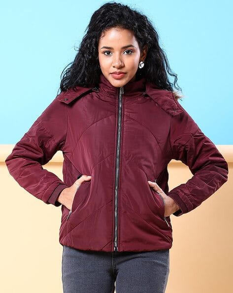 Women Regular Fit Jacket with Detachable Hoodie
