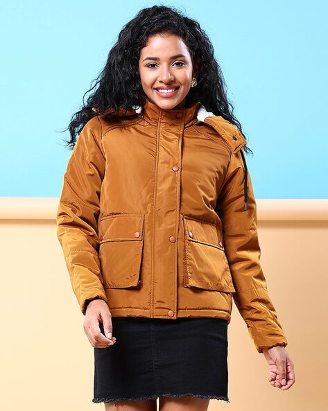 Women Quilted Regular Fit Jacket with Detachable Hoodie