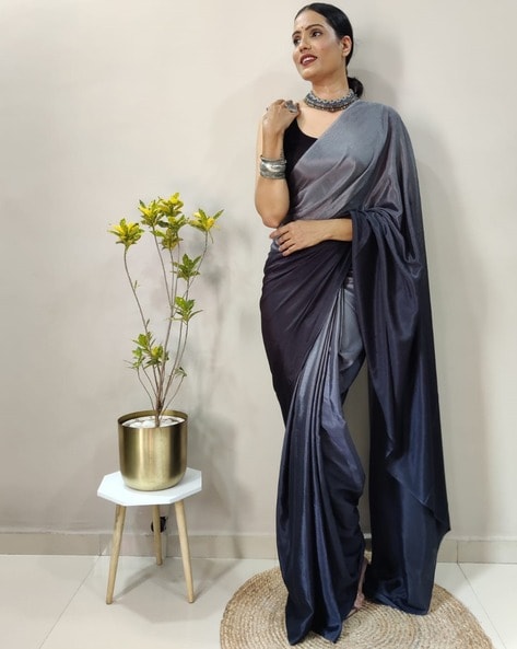 Kumudini' Grey-Black Pure Katan Silk Banarasi Handloom Saree - Tilfi