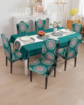 cortina eyelet curtain Floral Print 6-Seater Table Cover with Chair Covers-picture-39