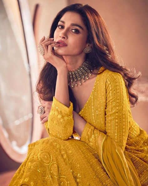 Buy Butter Yellow Georgette Anarkali Suit For Women Online - Frontierraas