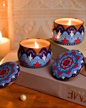 tayhaa Set of 2 Printed Serenity Candle Jars with Lid-picture-37