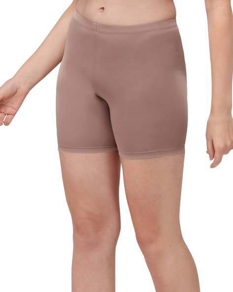 Buy SOIE Women Solid Cotton Spandex Cycling Shorts - Nude online