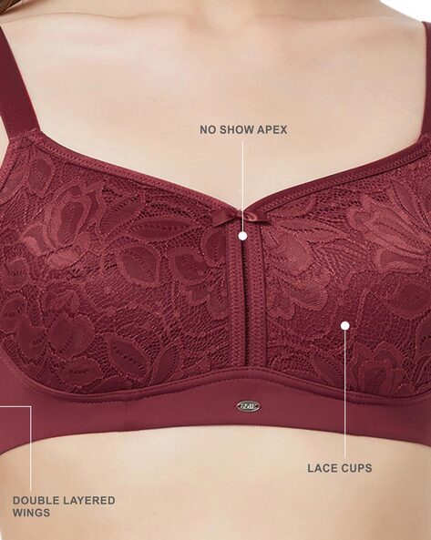 Buy SOIE Maroon Womens Padded Wired Lace Bra