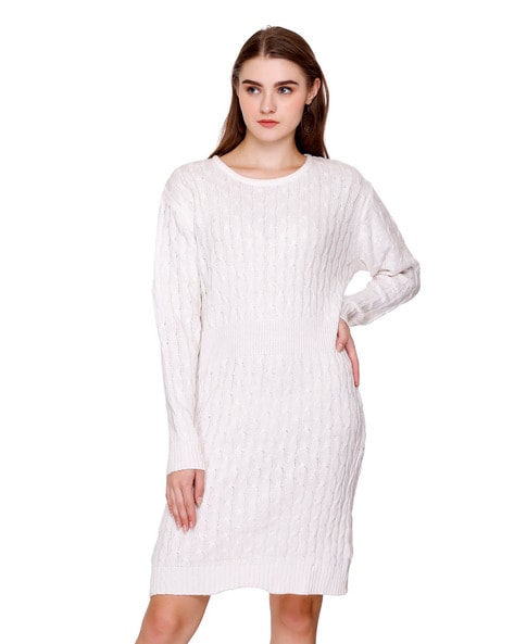 Buy Cable-knit Long Sleeve Mini Sweater Dress in White, Black & Blue.  Online in India - Etsy