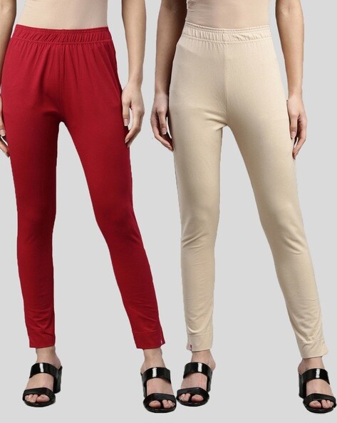 missiva red %26 beige basic pack of 2 women leggings with insert pockets