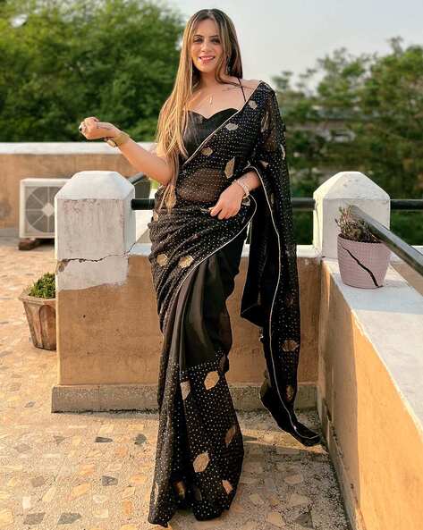 Buy Off White Sarees for Women by Peachmode Online | Ajio.com