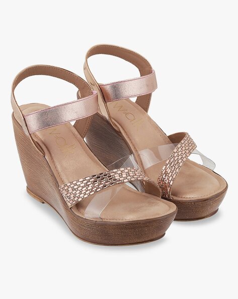 Buy Iconics Women's Rose Gold Cross Strap Wedges for Women at Best Price @  Tata CLiQ