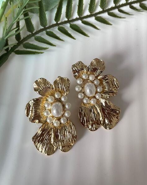 Women Vintage Gold Pearl Statement Dangle Earrings Long Big Pearls Drop  Earrings for