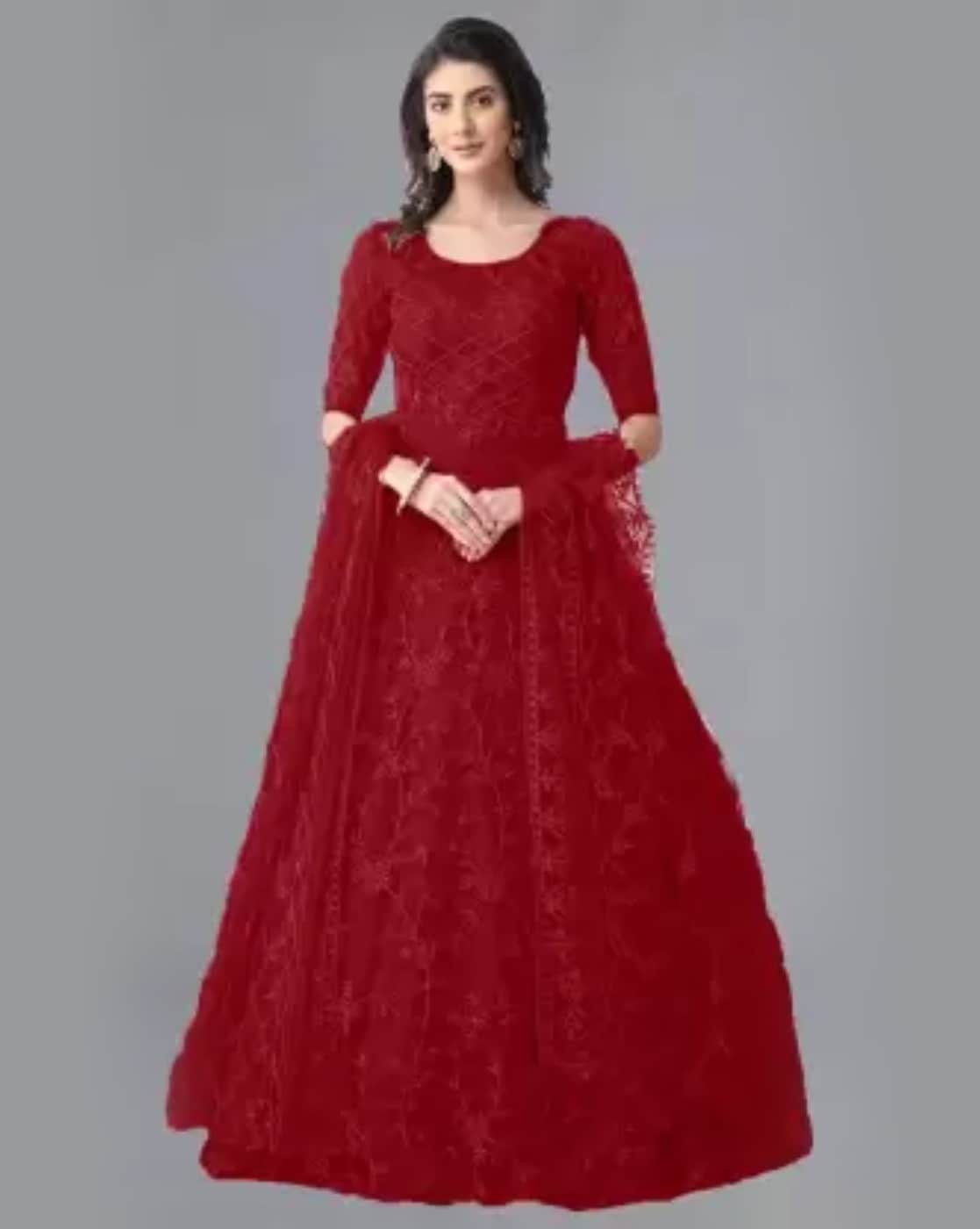 Women's Embroidered Red Gown (1Pc) - Saras The Label | Red gowns, Gowns  with sleeves, Gowns