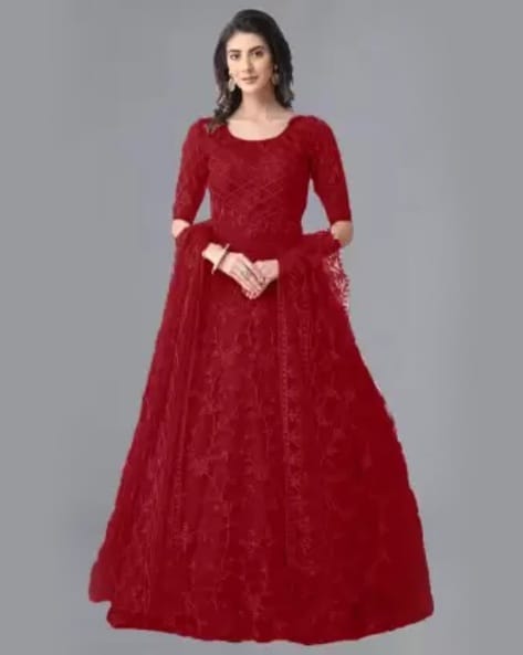Red Color Banarasi Silk Pethani Gown - Clothsvilla