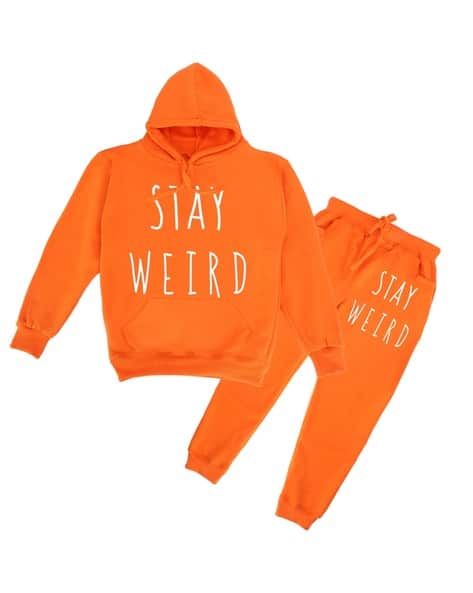 Boys Typographic Print Hoodie Track Pants Set