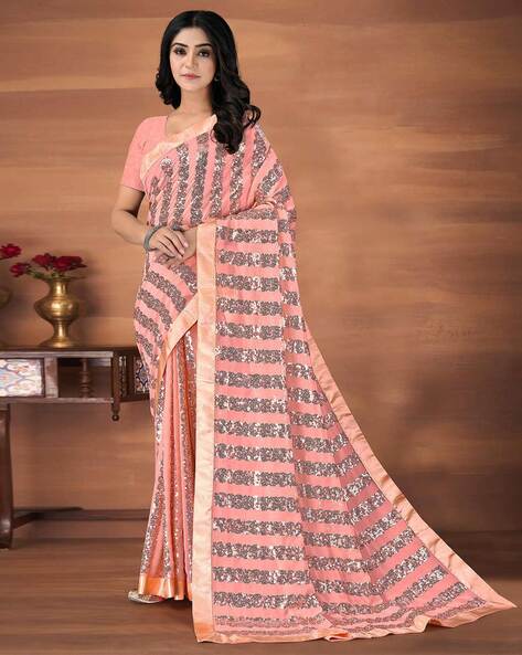 Maroon Floral Printed Georgette Saree With Border & Jacquard Blouse