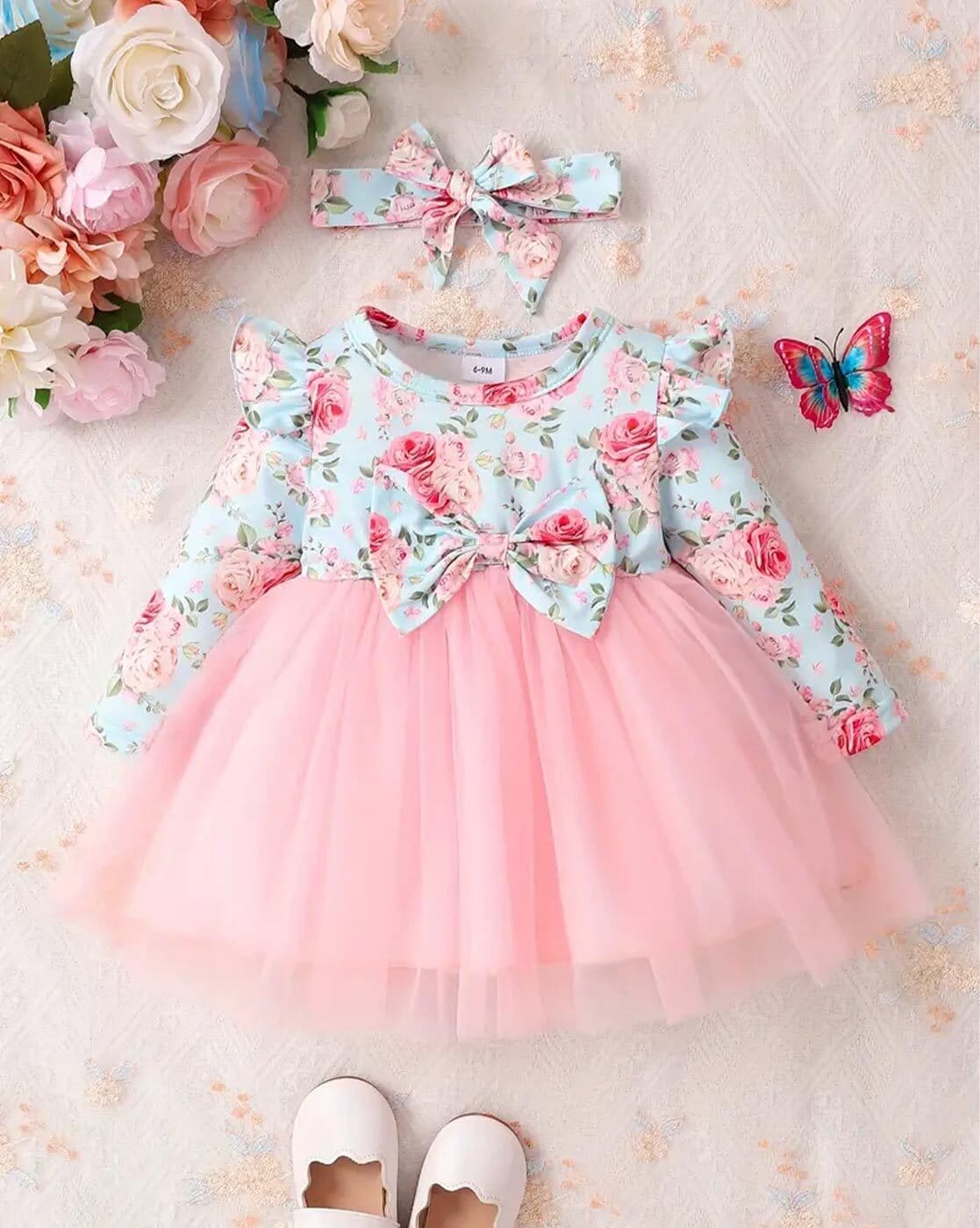 Baby frock pink and white fit and flair Angel Fancy Trendy Girls Frock and  Dress Modern