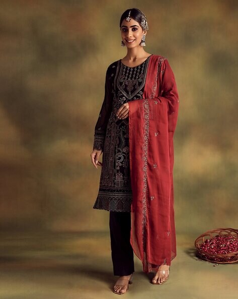 Women Regular Fit Embroidered Unstitched Dress Material Price in India