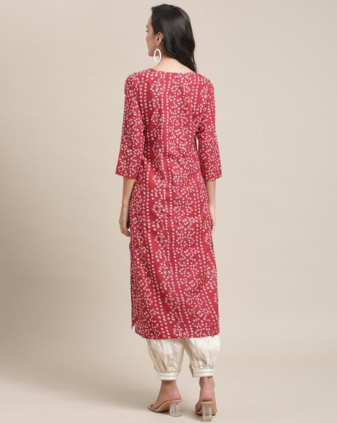 Red Printed Sweetheart Neck Kurta at Rs 999, Casual Women Kurtis in Patna