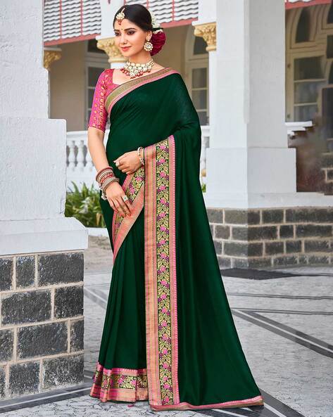 Dark Green and Hot Pink Color Katan Banarasi Saree | Pattu saree blouse  designs, Silk saree blouse designs, Silk sarees with price