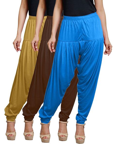 Pack of 3 Women Patialas with Elasticated Waist Price in India