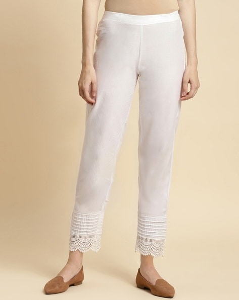 Women Off White Ankle Length Pant - VALLES365 by S.C. - 4088366