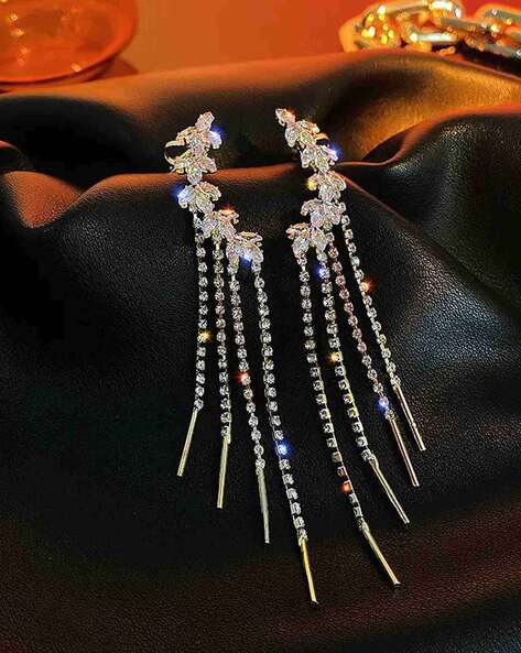 150-4251 - 18k White Gold Diamond Tassel Drop Earrings – H.L...