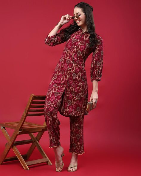 Buy DRESSY-IN-MY-PRINTED BURGUNDY TWO PIECE SET for Women Online in India