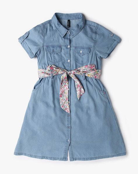 Kid Girls Denim Dress With Inner T-Shirt