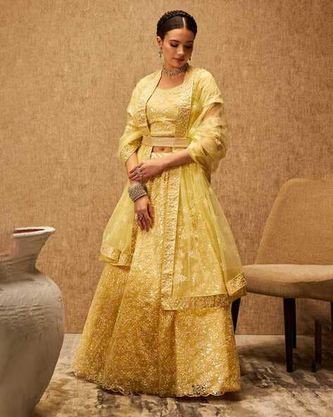 Golden Yellow Wedding Wear Banarasi Silk Jacquard Lehenga Choli Set