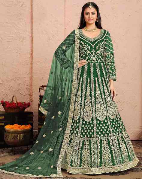 Buy Green Dress Material for Women by Peachmode Online